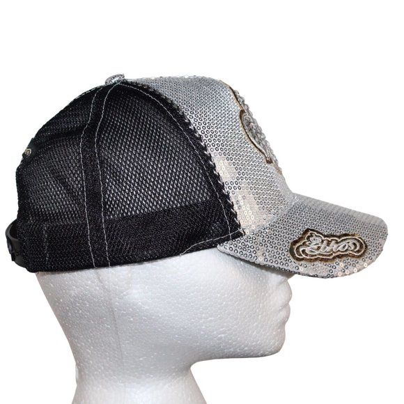 Silver Bling Sequin Fleur De Lis Trucker Mesh Adjustable Baseball Hat NOLA Cap - Picture 6 of 12